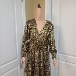 Michael Kors Gold Long Sleeve Metalic Dress Pre-owned
